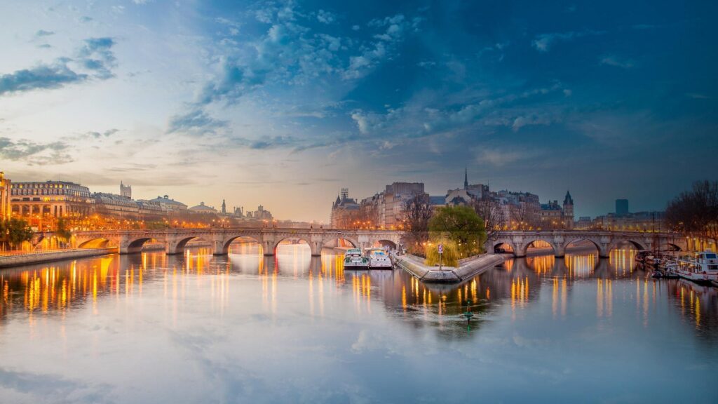 A stunning view of the Seine River during a sunset cruise. 
