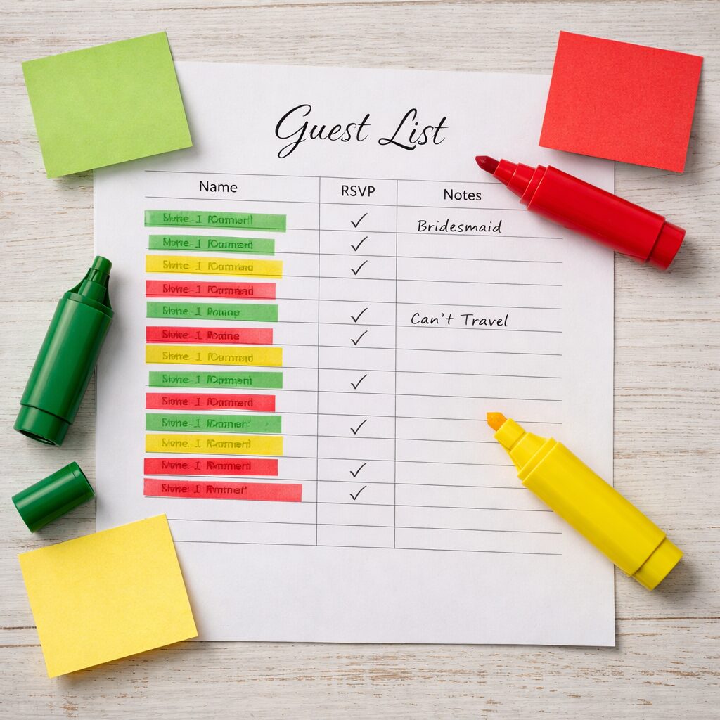 The Stoplight Method helps you quickly visualize who is most likely to attend your destination wedding.